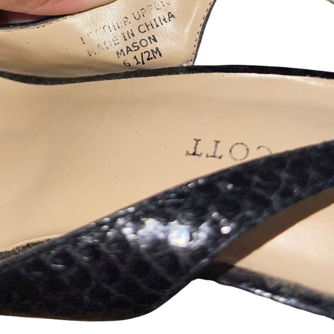 Karen Scott Womens Mason Black Leather Slingback Heels Snake Design Size 6.5