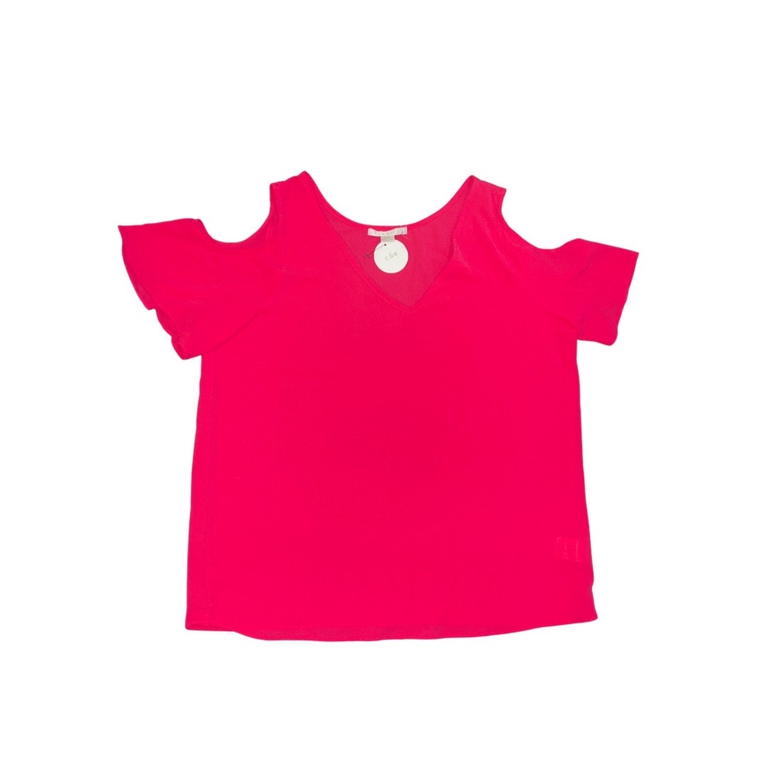 C&E Blouse Exposed Shoulders Short Sleeve Hot Pink Size Large NWT