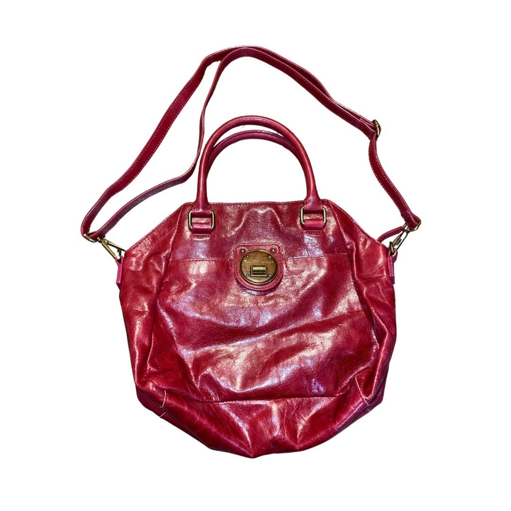Elliott Lucca Dome Satchel Bag Red Genuine Leather Crossbody Purse