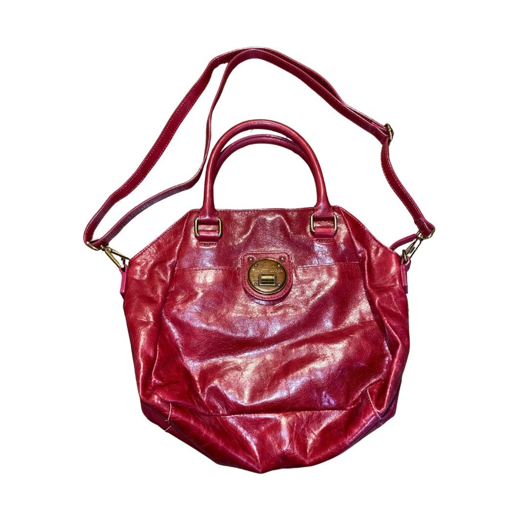 Elliott Lucca Dome Satchel Bag Red Genuine Leather Crossbody Purse