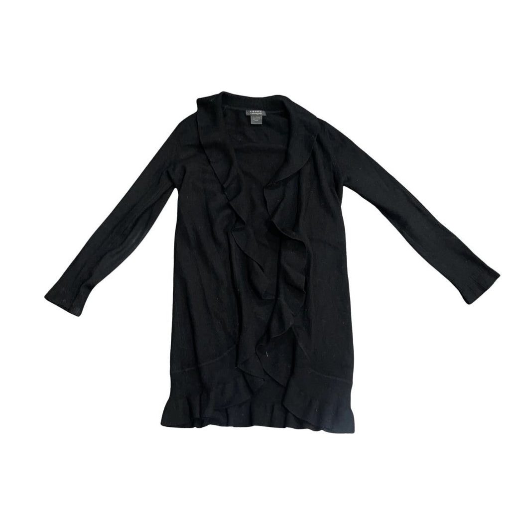Cashmere By Bloomingdales Ruffle Open Front Long Cardigan SZ Small Feminine Chic
