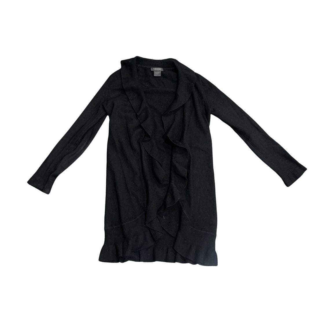 Cashmere By Bloomingdales Ruffle Open Front Long Cardigan SZ Small Feminine Chic