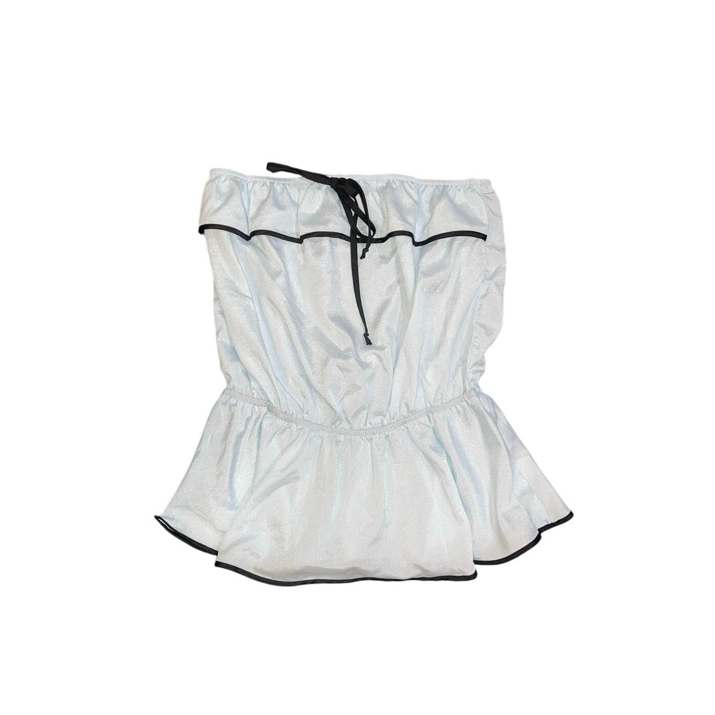 Sage Strapless  Ruched Ruffle Hem Peplum Tube Top Blouse