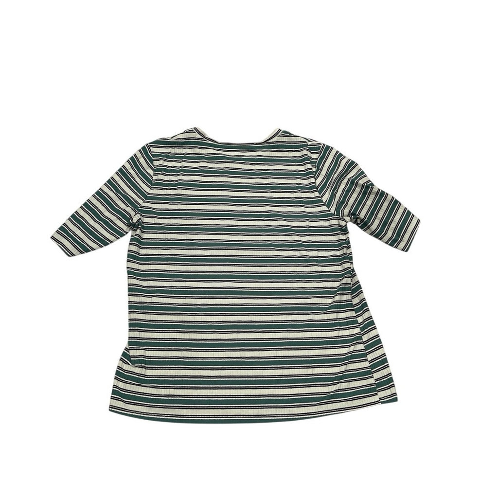 Nine West Soft Spun Striped Ribbed Elbow Sleeve Tee SZ L Casual Regular Fit 90s