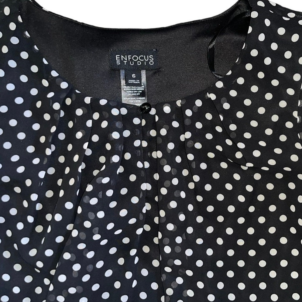 Enfocus Studio Short Sleeve Black White Polka Dot Dress Keyhole Size 6 Casual