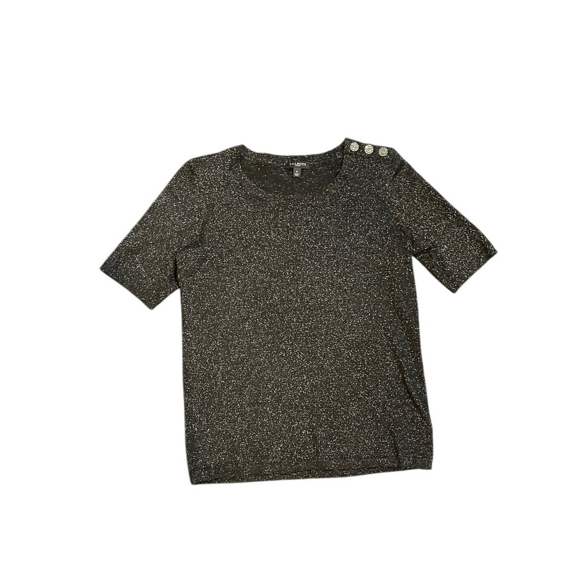 Talbots Button Shoulder Shimmer Short Sleeve Top SZ P Sparkling Dressy Holiday