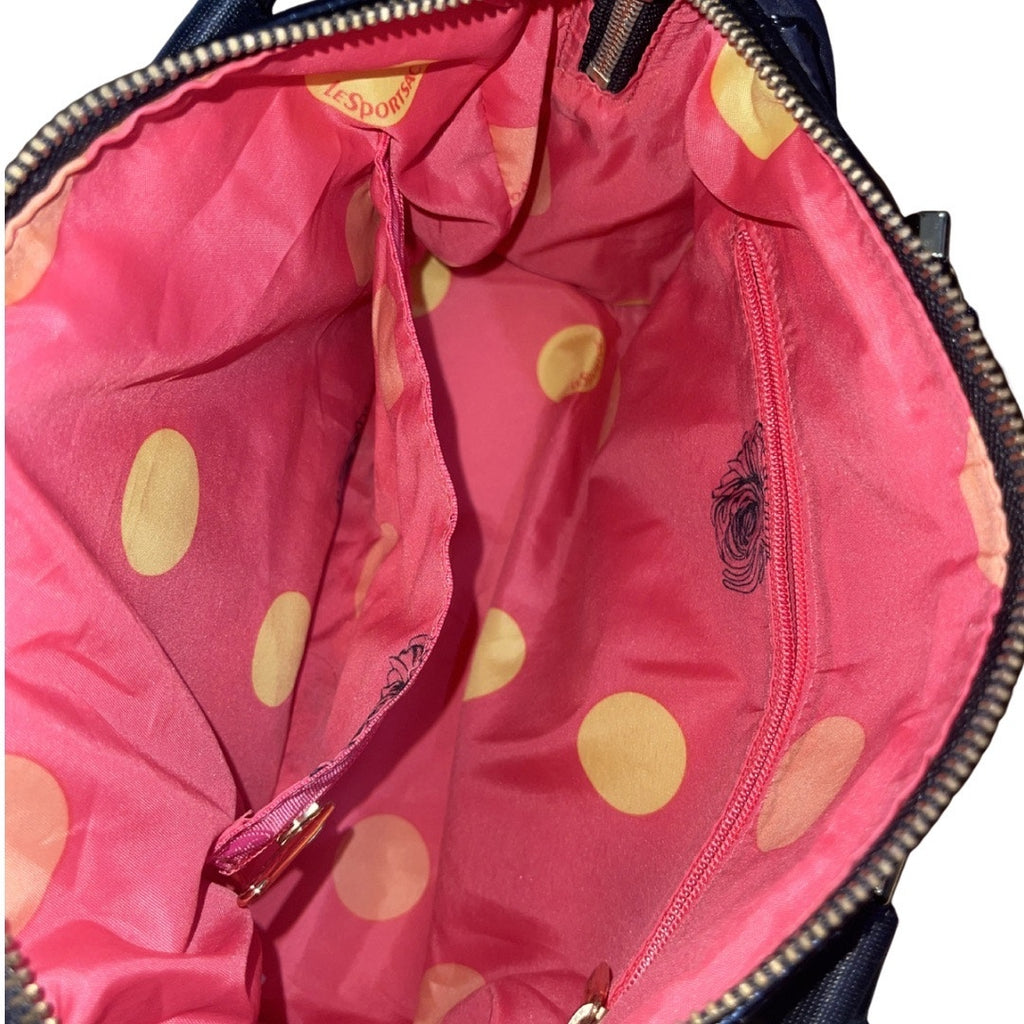 LeSportsac Signature Small Satchel Nylon Handbag Black Top Handle Casual Chic