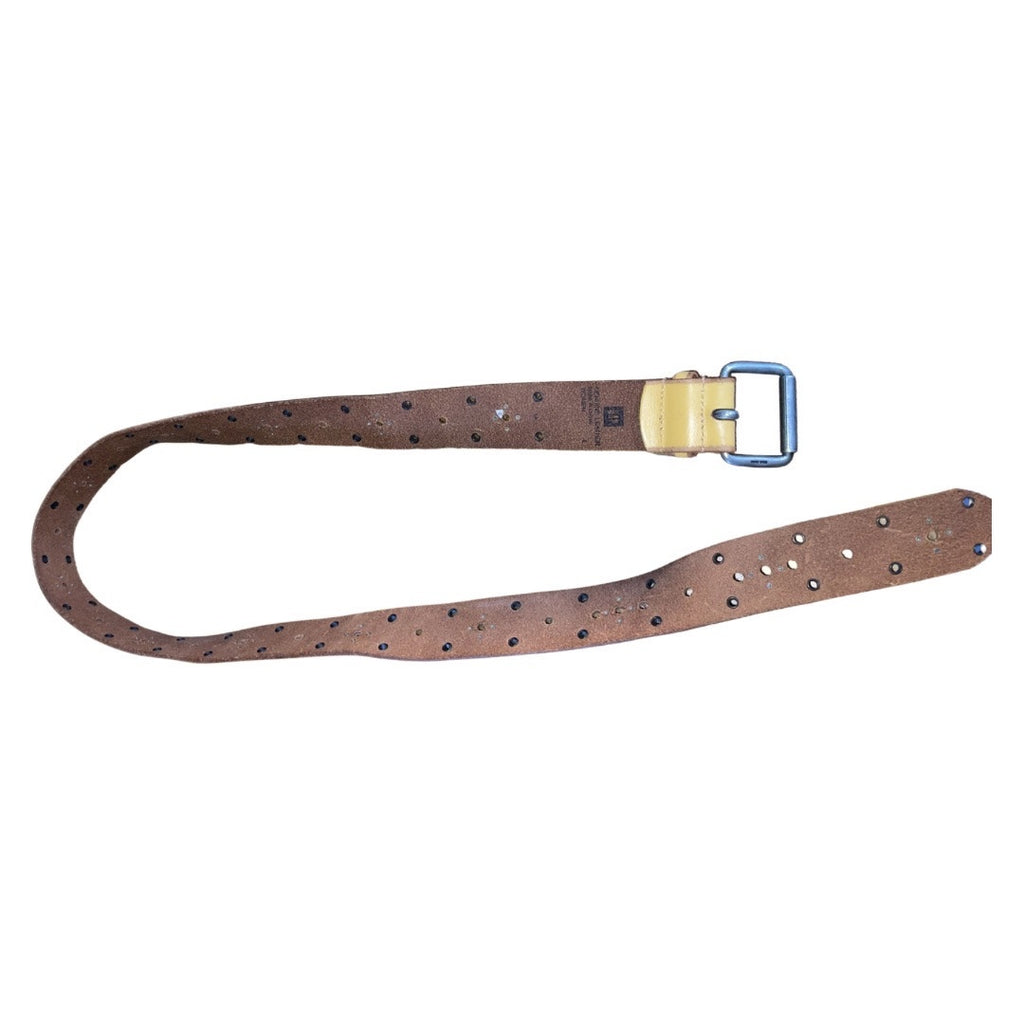 Gap Y2K Mustard Yellow Genuine Leather Grommet Hardware Belt Metal Buckle Size L