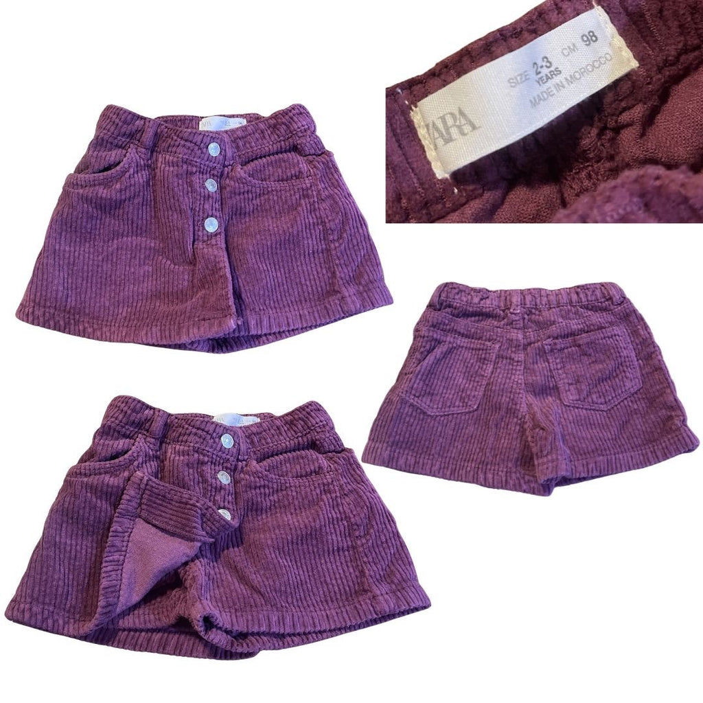 Zara Kids Girl Purple Corduroy Skort Size 2-3 Kidscore Shorts Summer Spring