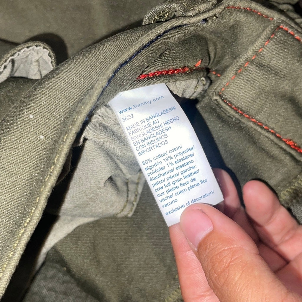 Tommy Hilfiger Jeans Chino Denim Green Slim Fit Pants Size 36x32 Casual Preppy