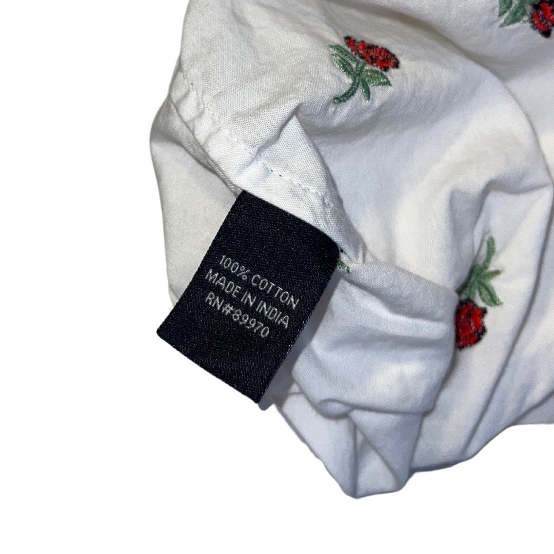 Eighty Eight Men's Rose Embroidery Design Button up Collar Short Sleeve Size L