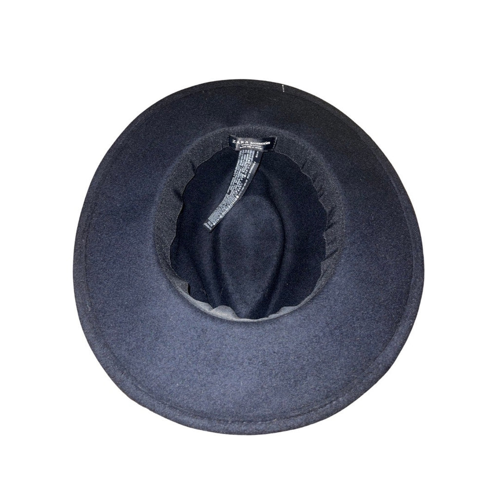 Zara Womens Black Felt Fedora Hat Bow tie One Size Western Unisex