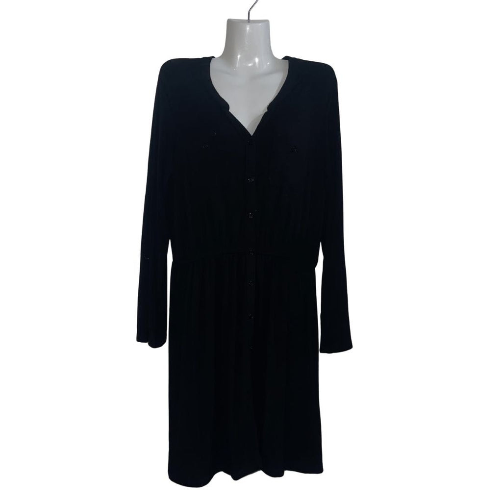 MIX by 41Hawthorn VNeck Shirt Dress Black Long Sleeve Midi Size Medium Casual