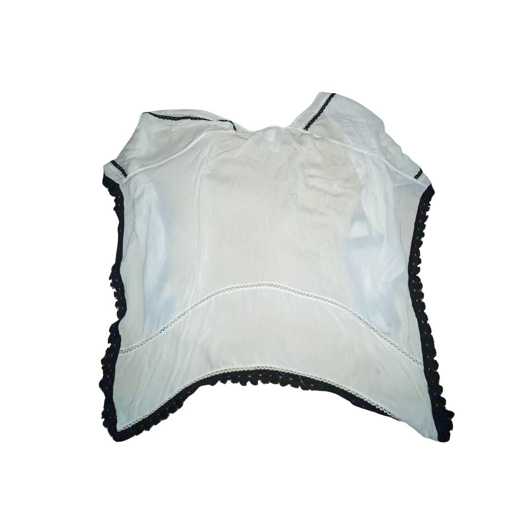 Chicos White with Black Woven Fringe Poncho Style Shawl Wrap Size S/M