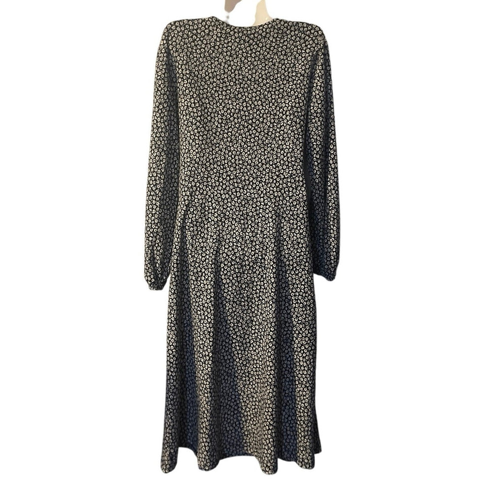 H&M Long Sleeve Midi Floral Wrap Dress SZ L Boho Garden Botanical Modest Chic