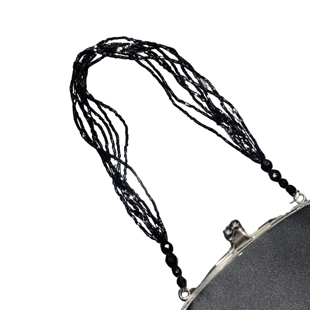 Vintage Talbots Satin Style Evening Purse Beaded Straps Silver Kiss Lock Prom