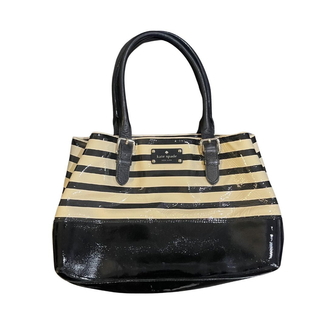 Kate Spade New York Elena Satchel Tote Handbag Striped Patent Leather Stylish