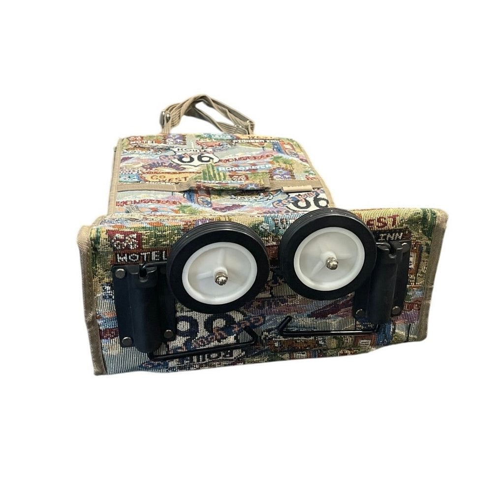 Jade Route 66 American Collapsing Rolling Tapestry Tote Travel Luggage Bag Retro