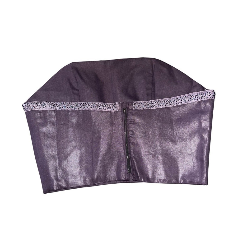 Purple Corset Top Strapless Hook and eye closure sequence trim Size XS Y2K Goth