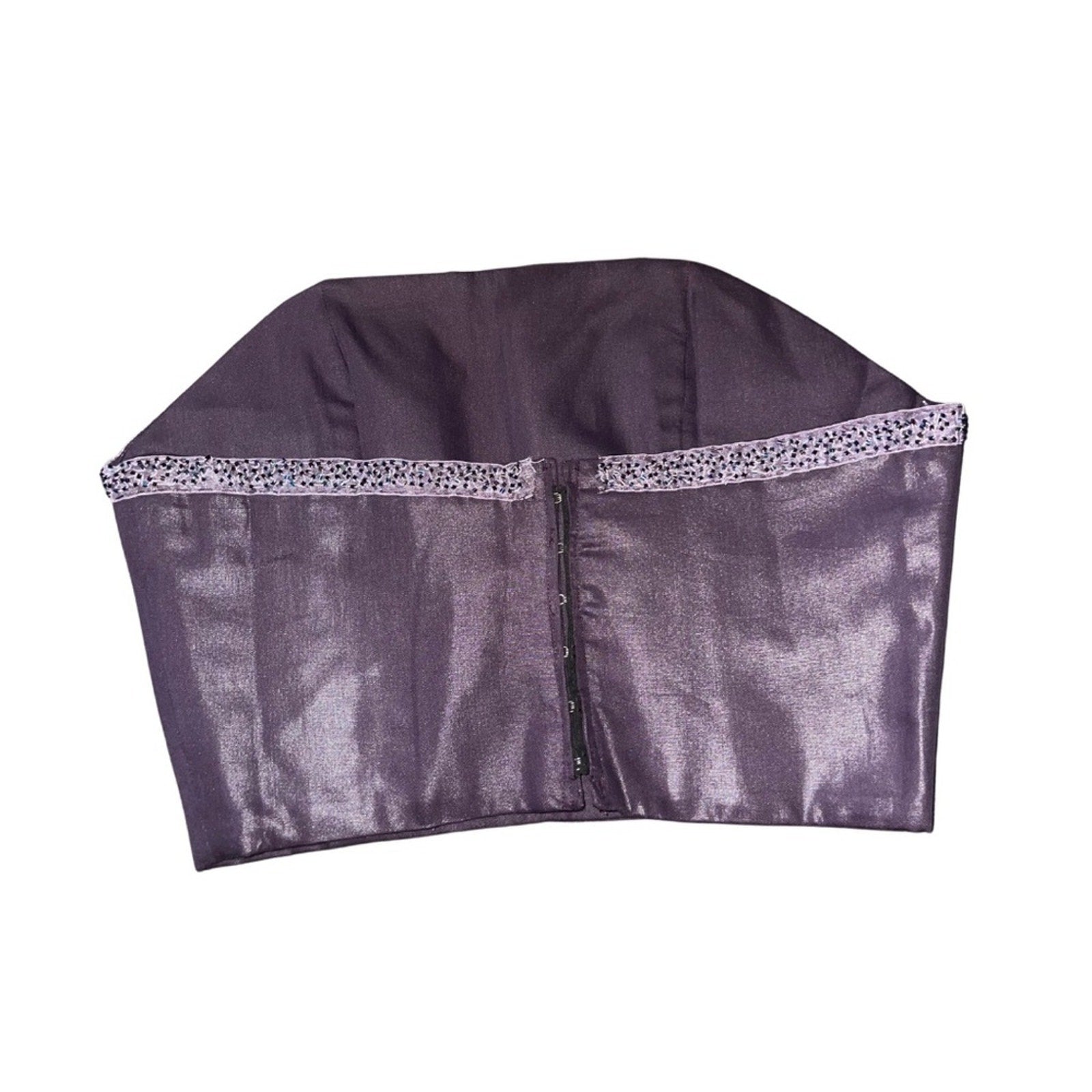 Purple Corset Top Strapless Hook and eye closure sequence trim Size XS Y2K Goth
