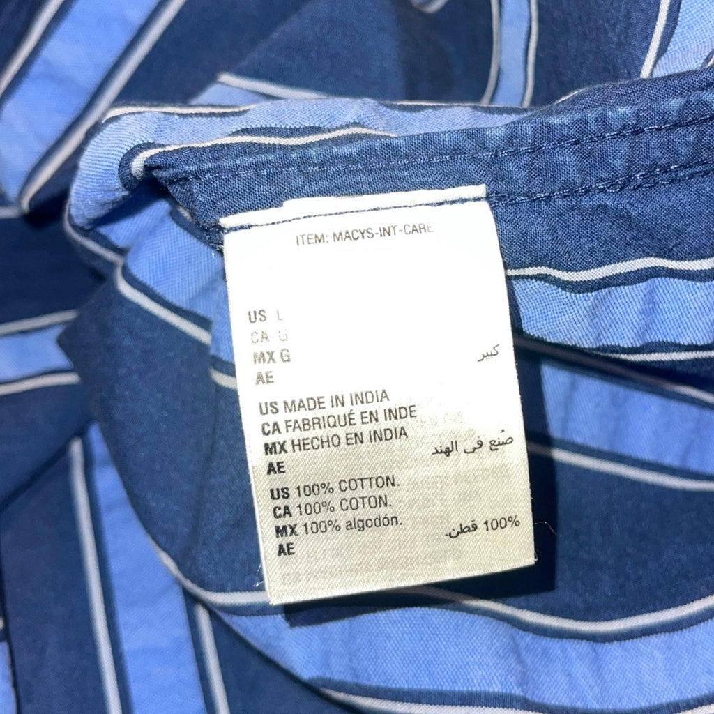 INC International Concepts Blue Striped Short Sleeve Shirt Large Nautical Coastal