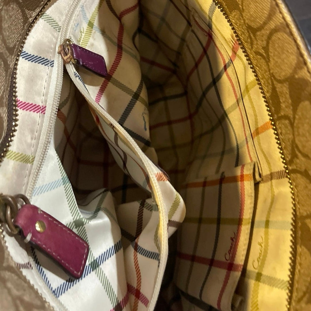 Vintage Coach Signature Coated Heritage Striped Tote Bag Berry #12358 Y2K