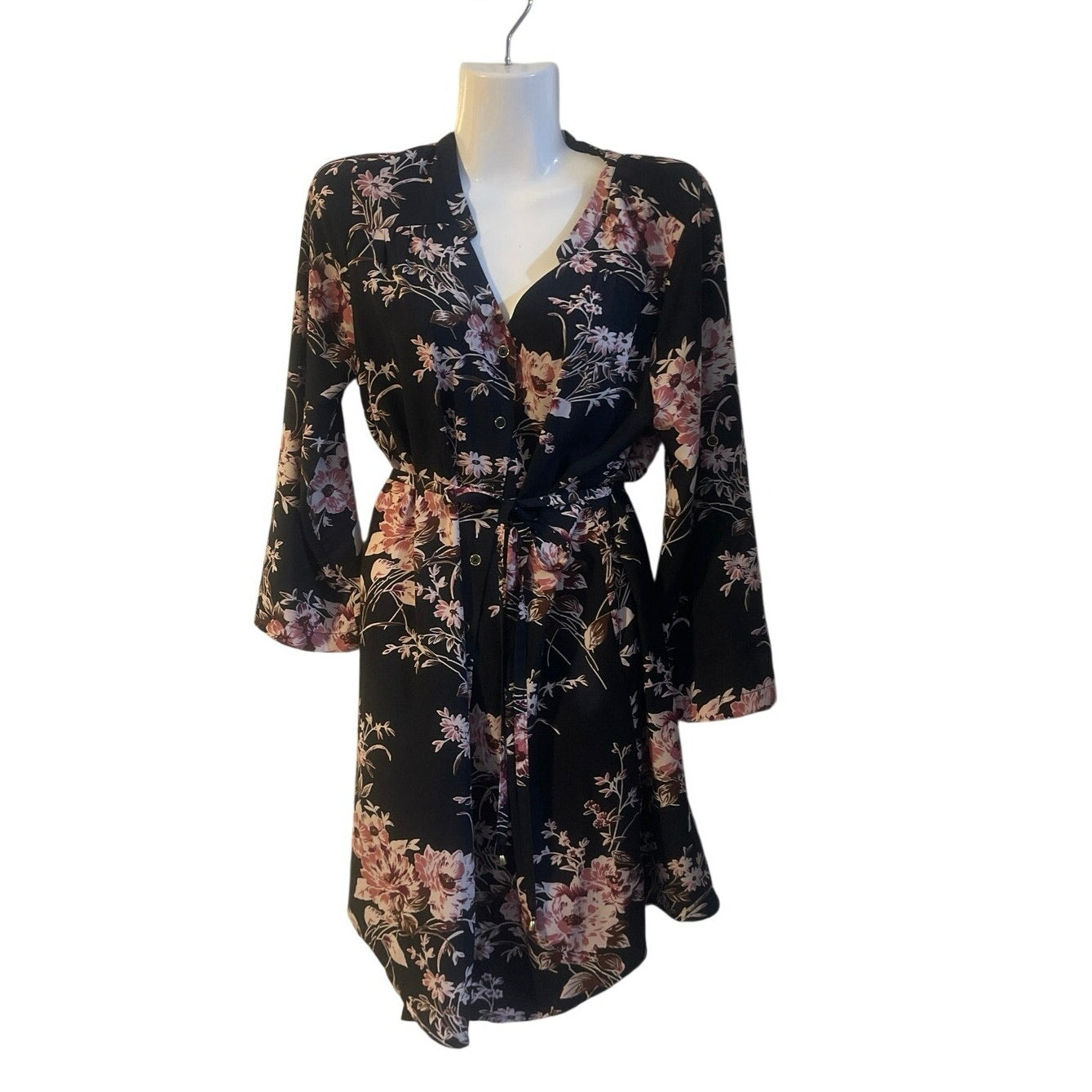 41 Hawthorn Long Sleeve Button Up Floral Shirt Dress Tie Waist M Botanical Boho