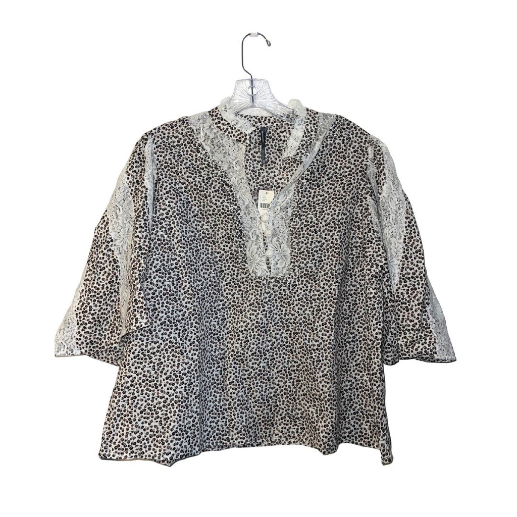 By Anthropologie Cape Sleeve Lace Trim Blouse SZ Large Peasant Boho Cottage NWT