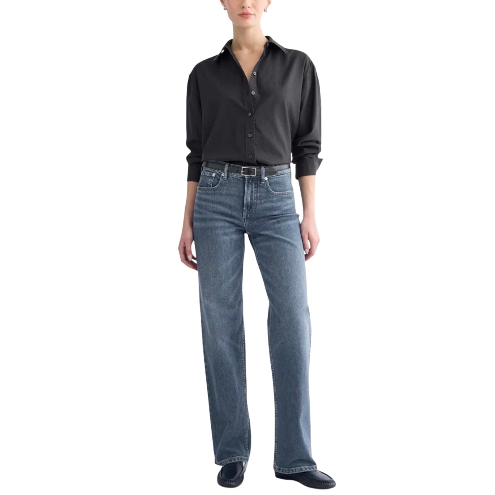 Everlane Everyday Black Button up Collar Shirt SZ Large Relaxed Fit Casual Chic