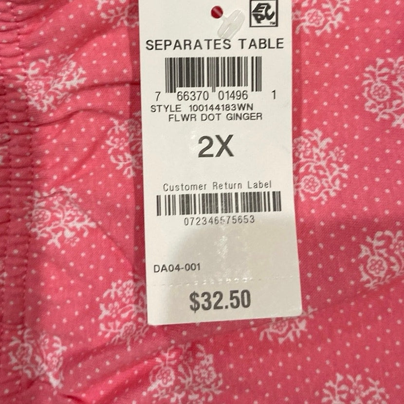 Charter Club Intimates Pink Cropped Pajamas Pants SZ 2X NWT Sleepwear Loungewear