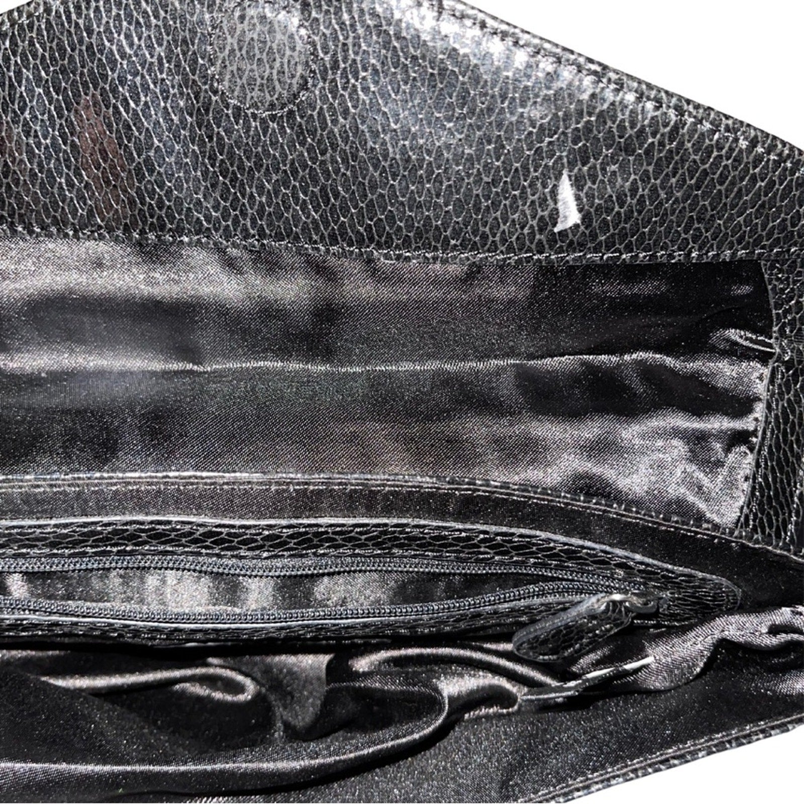 Vintage Ann Taylor Black Faux Leather Clutch purse Chain strap Envelope Fold
