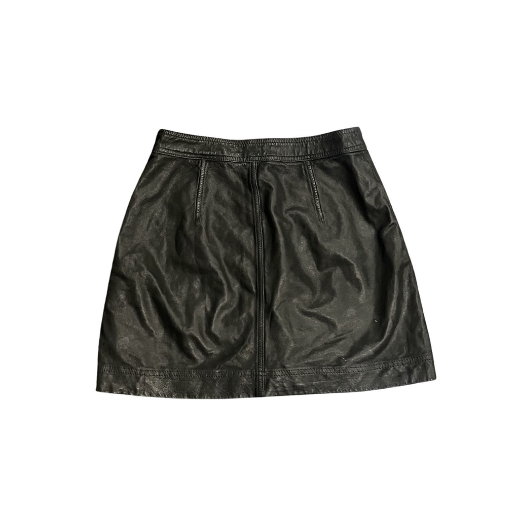 Madewell Leather Button Front Mini Skirt Size 0 High Waisted A-Line Classy Chic