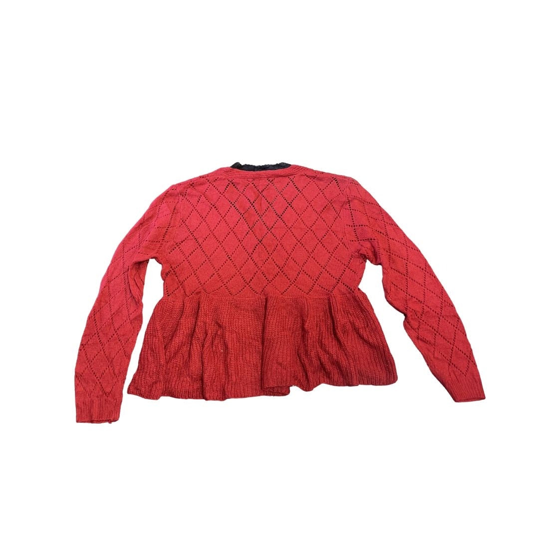 Shein Red Peplum Lace Trim Sweater Top Button Plus Size 1XL Preppy Academia Chic