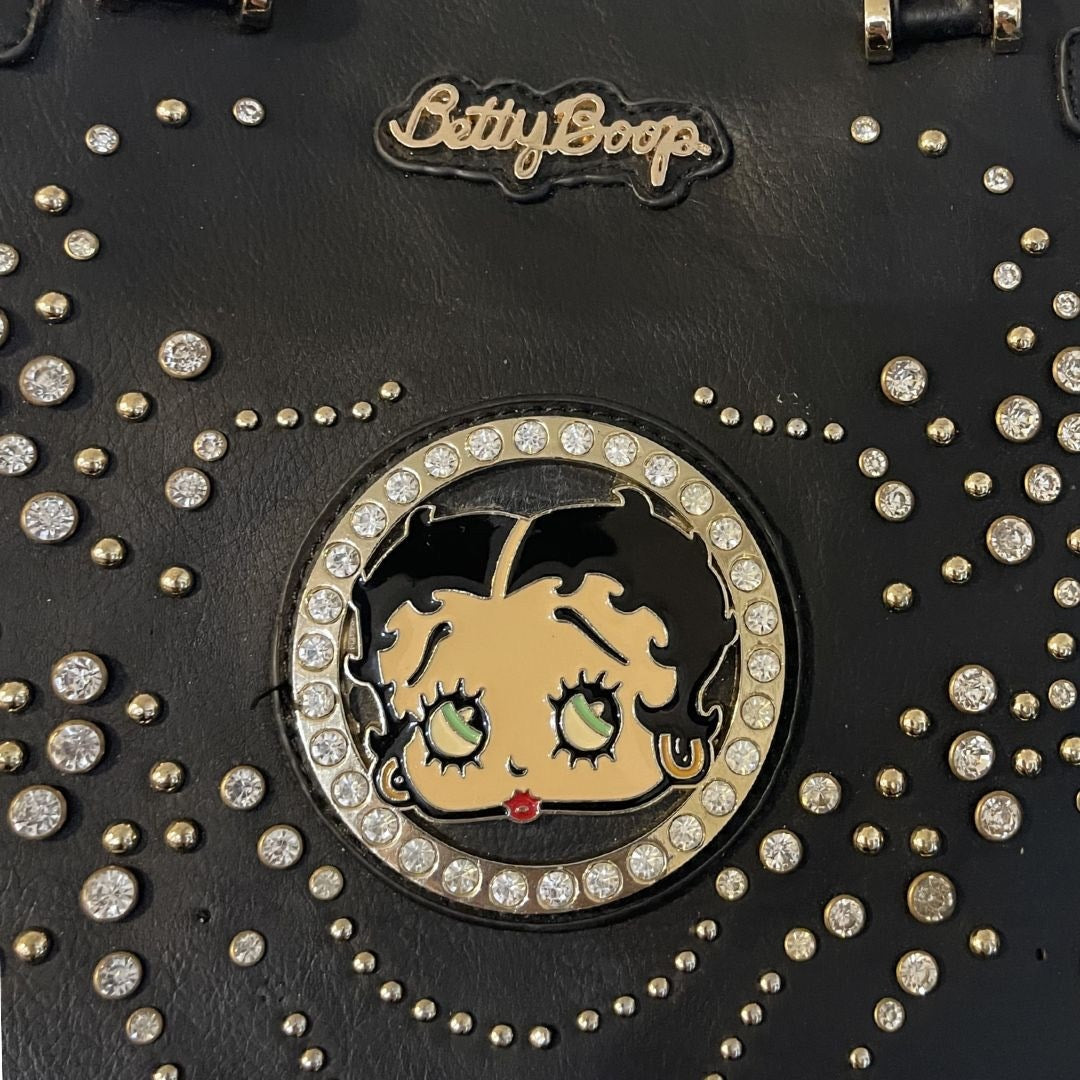 Betty Boop Rhinestone Studded Handbag Purse Y2K Vintage Faux Leather Flaw