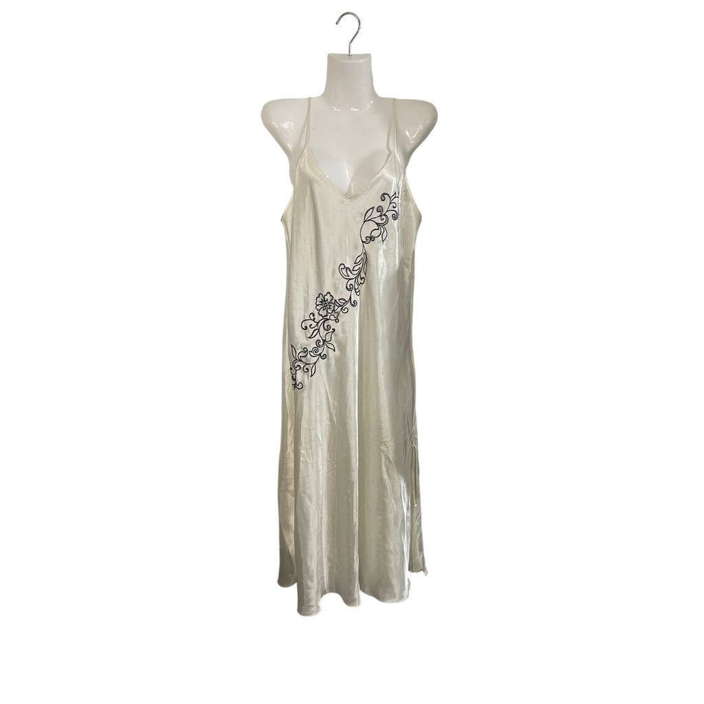 Vintage Jones New York Embroidered Slip Dress NightGown SZ L Y2K 90s Drape Flowy