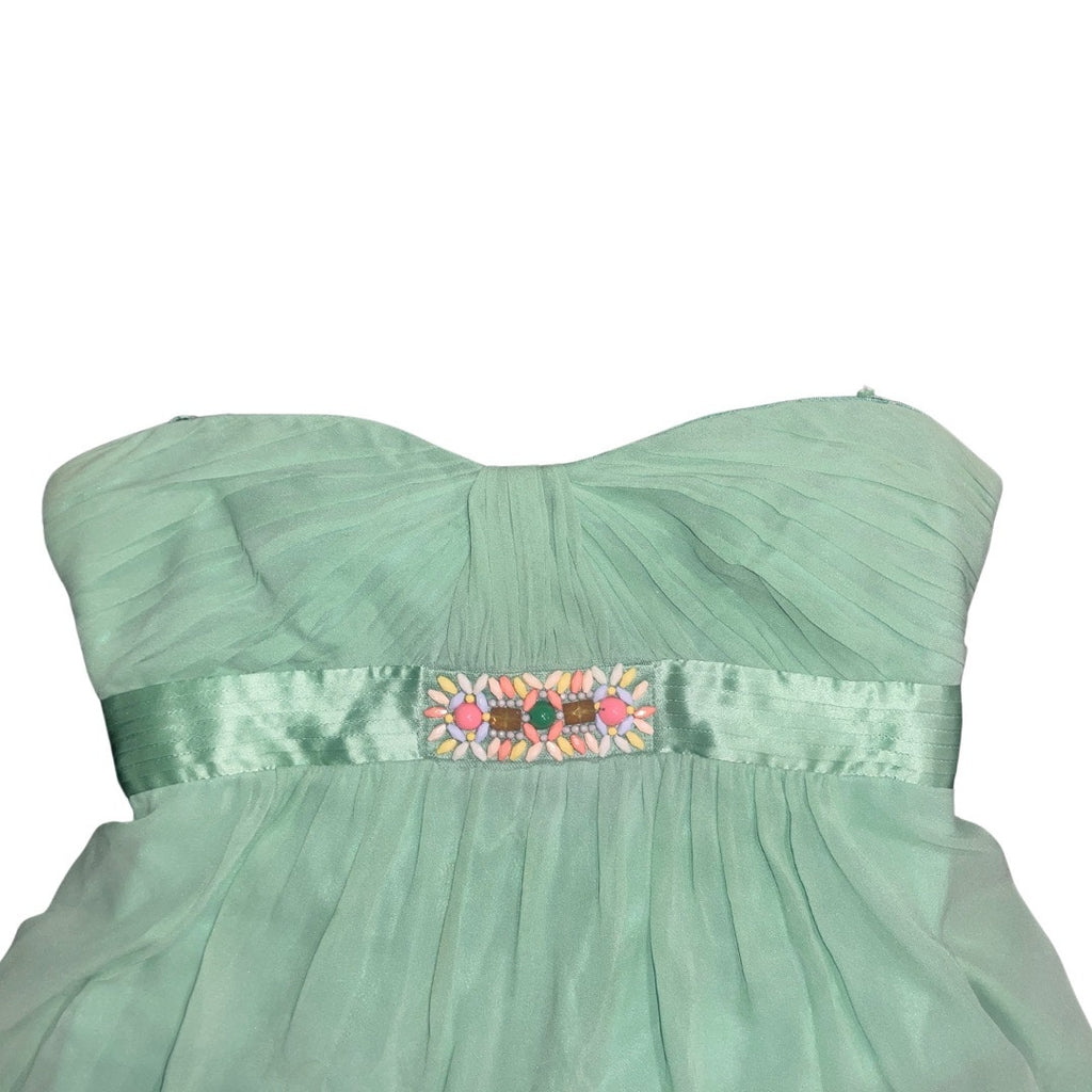 BCBGMAXAZRIA Green Pastel Chiffon Silk Mini Dress Strapless Party wedding prom