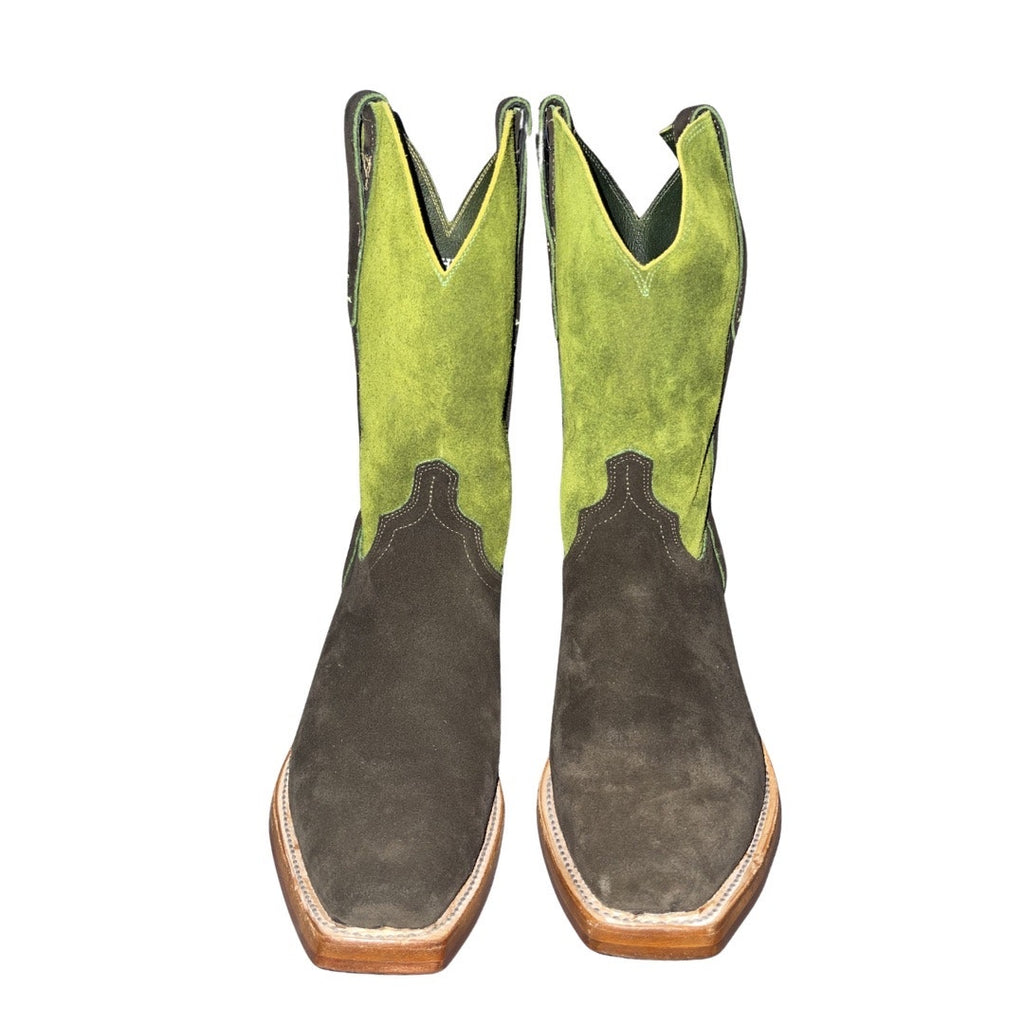 Lucchese Stead Colorblock Olive Leaf Suede Cowboy Roper Boots SZ 11 Western NEW
