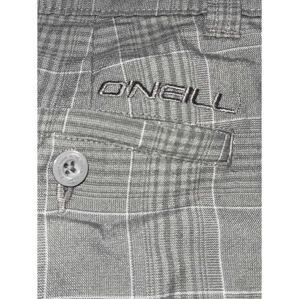 O'Neill Gray Plaid Chino Shorts Flat Front Size 36 Casual Everyday Wear Golf