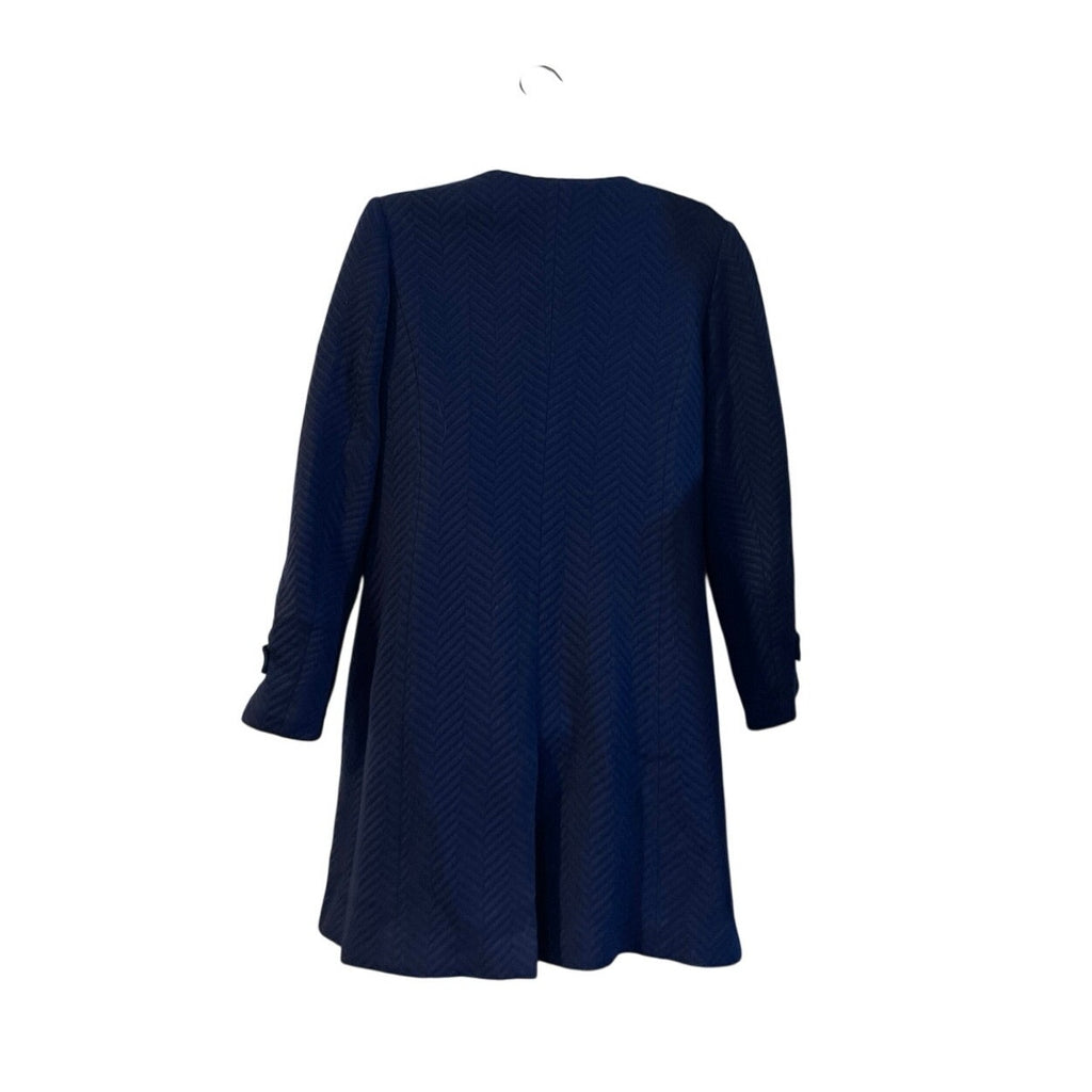 Celeb Kim Young Joo Navy Blue Herringbone Collarless Coat SZ 10 Korean Designer