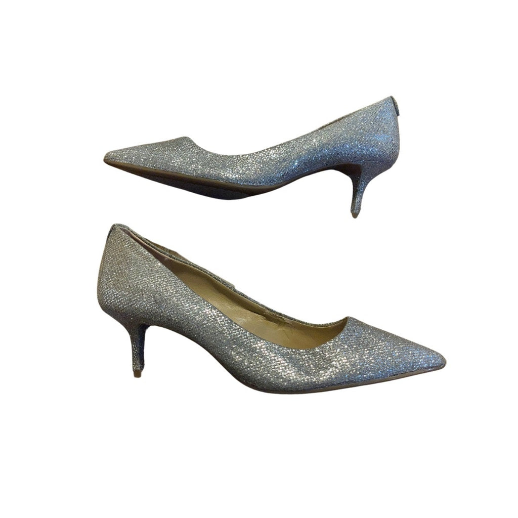 Michael Kors Women's MK Flex Kitten Pump Pointed Heel Silver Glitter Prom Wedding