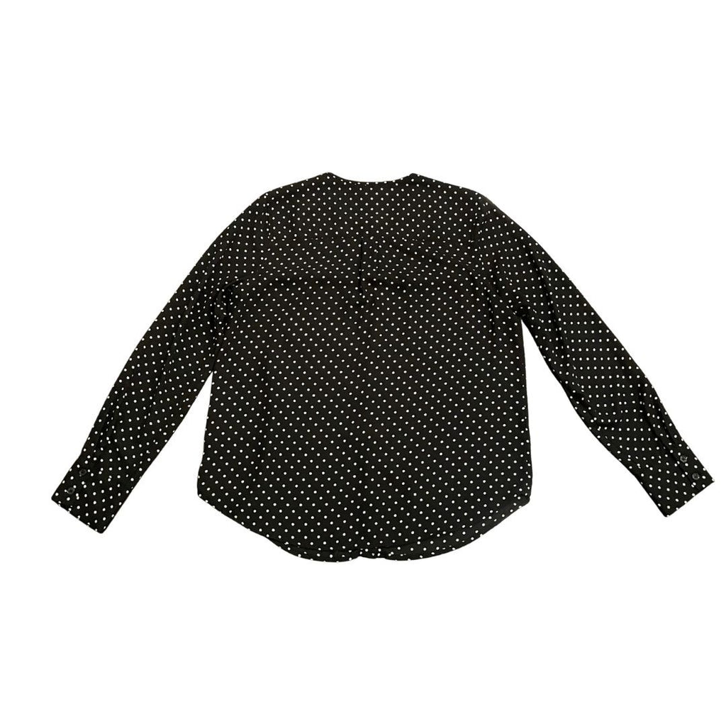 Who What Wear Black & White Polka Dot Round Neck Long Sleeve Shirt Career Chic