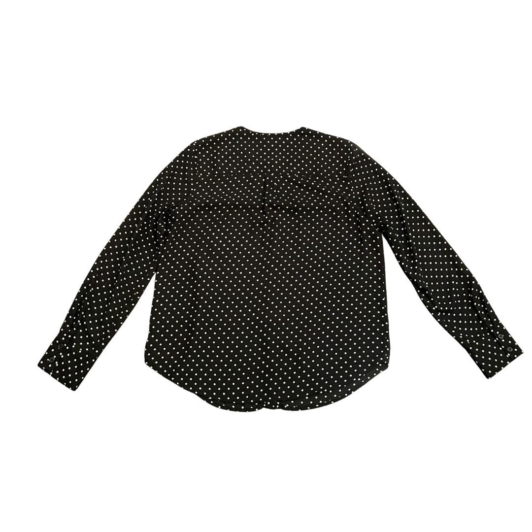 Who What Wear Black & White Polka Dot Round Neck Long Sleeve Shirt Career Chic