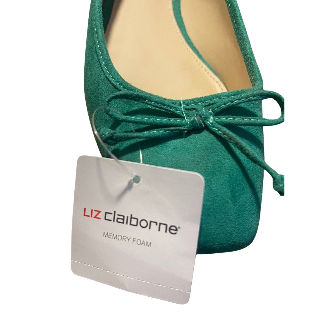 Liz Claiborne Green Ballet Flats Faux Suede Memory Foam Preppy Loafers Size 6.5 NWT