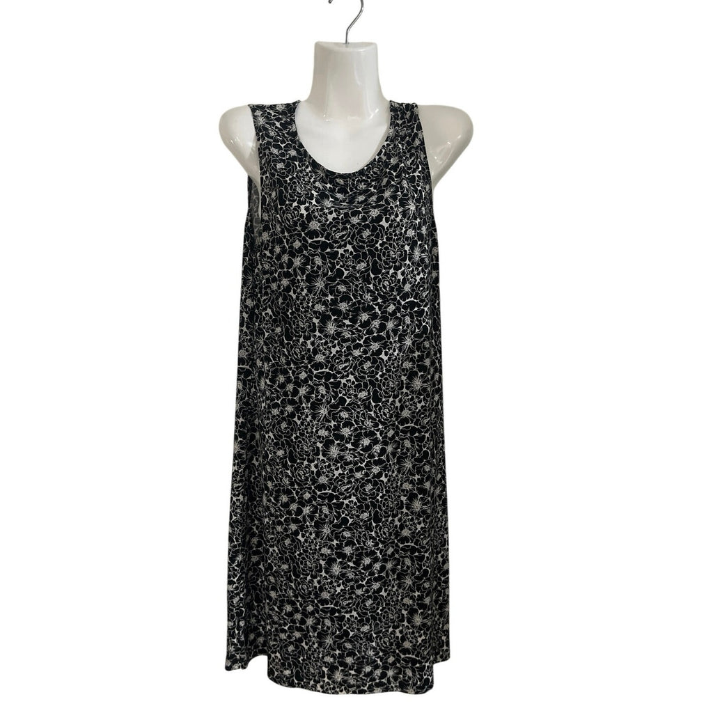 Merona Black White Floral Sleeveless Classic Shift Dress SZ Medium Brunch Casual
