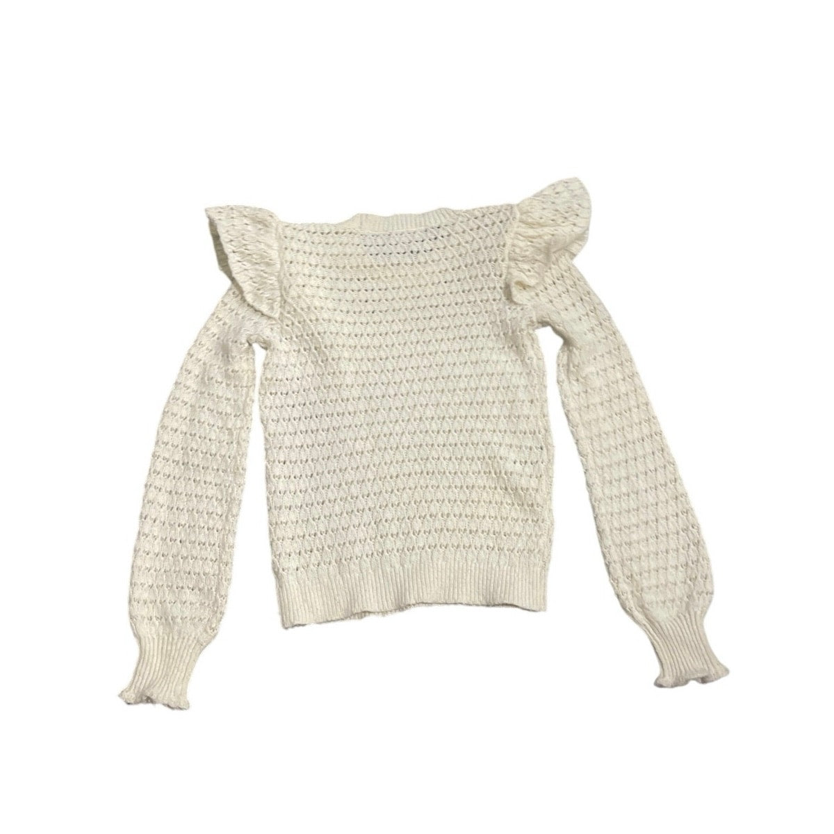 Loft Shoulder Ruffle Open Knit Sweater Size Small Romantic Boho Cottagecore