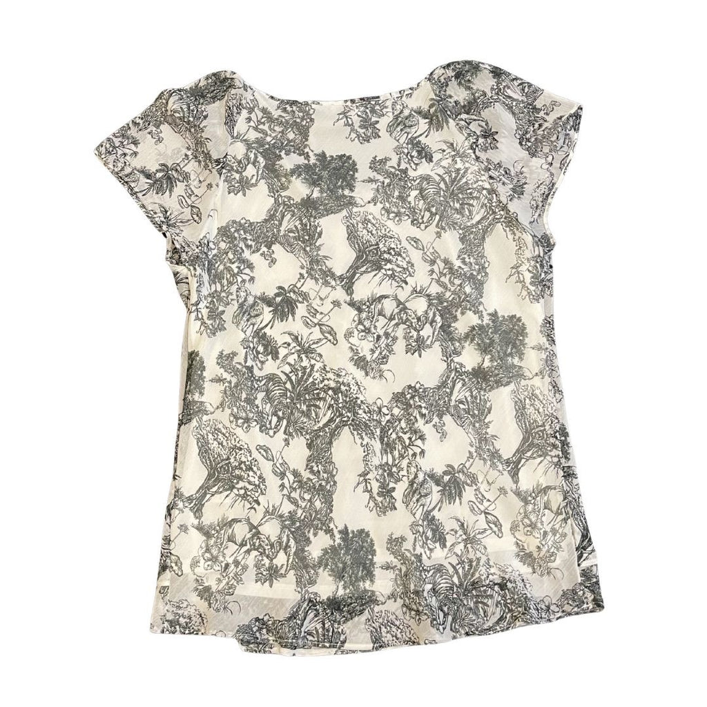 Tamara H. Black White Toile Print Blouse Size Large Safari Jungle Animal