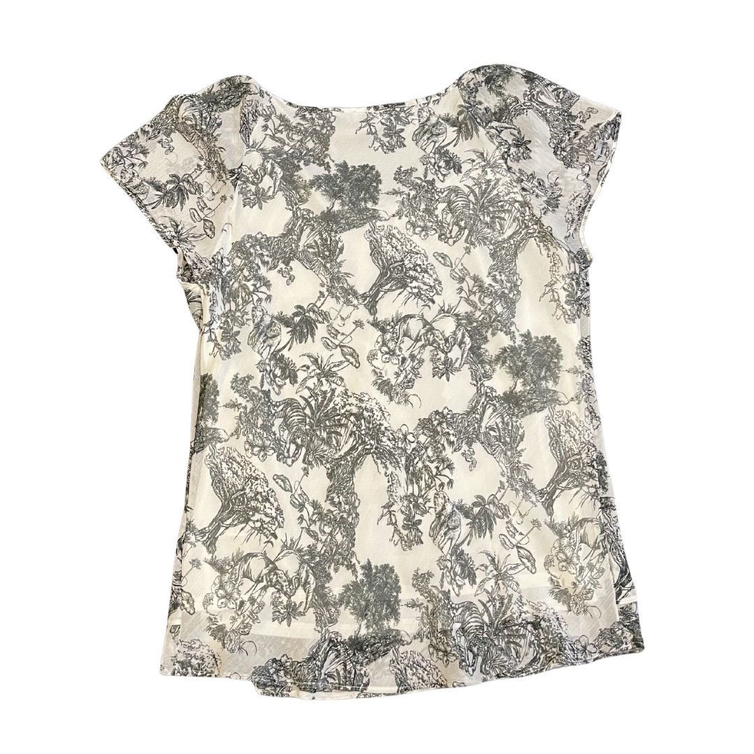 Tamara H. Black White Toile Print Blouse Size Large Safari Jungle Animal