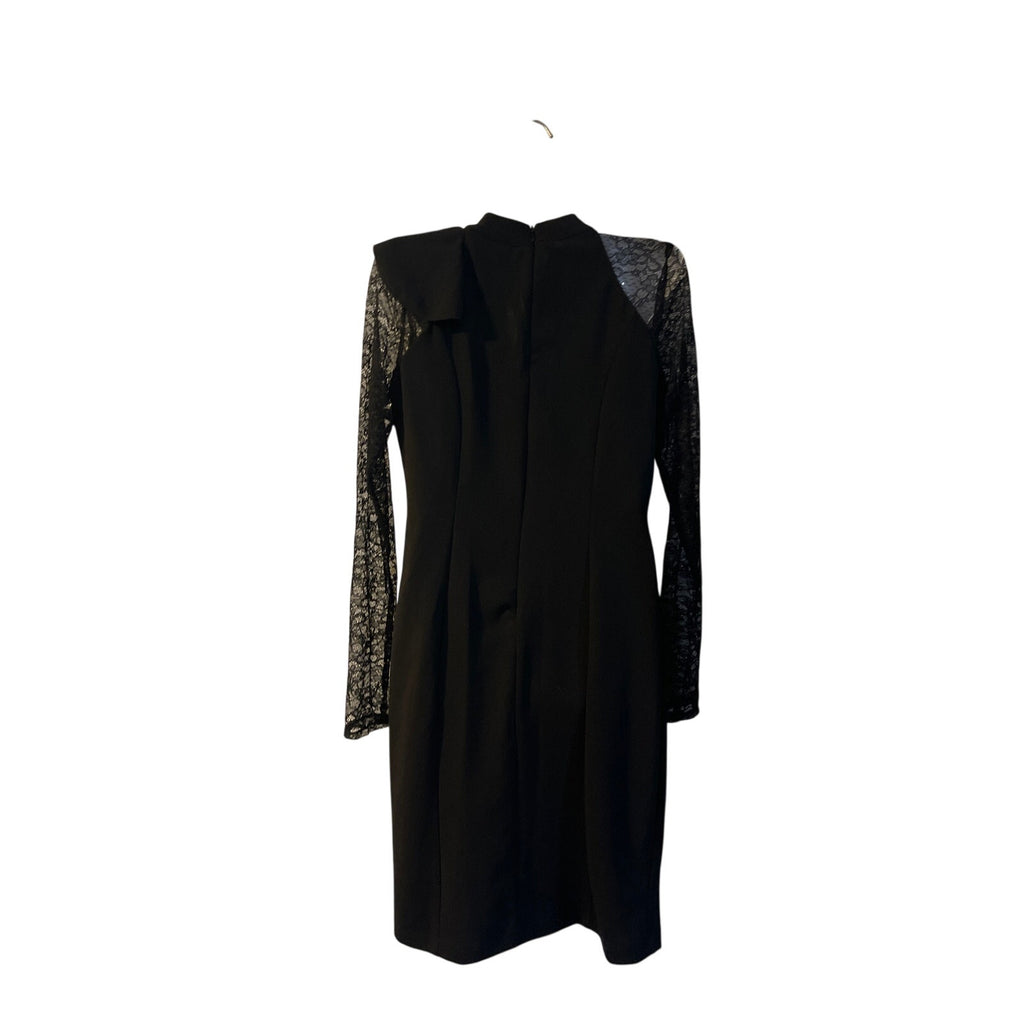Bebe Black Cocktail Sheath Dress Sheer Floral Lace Long Sleeves SZ 8 Party Chic