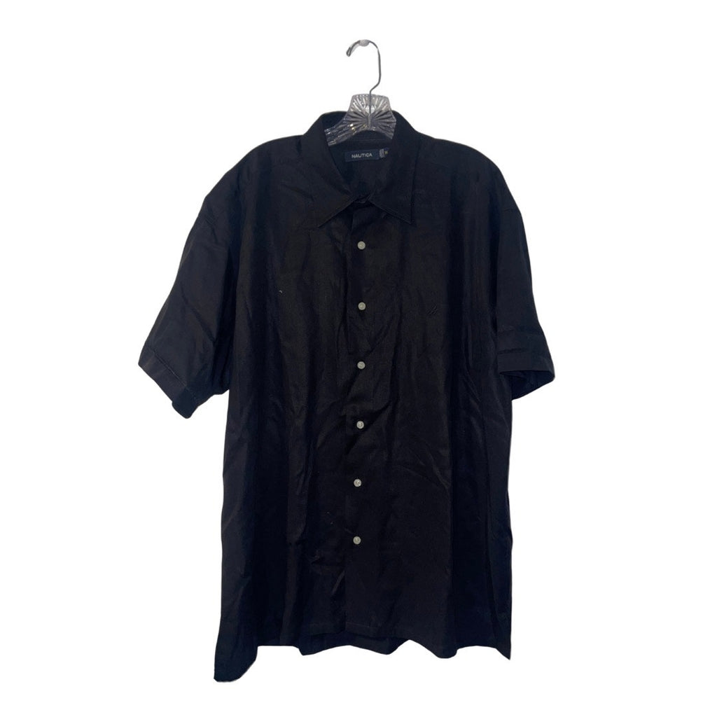 Nautica Short Sleeve Button up Collar Shirt Size XL Black Classic Dress Preppy