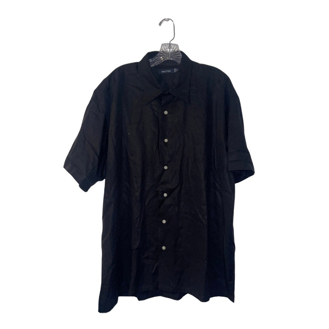 Nautica Short Sleeve Button up Collar Shirt Size XL Black Classic Dress Preppy